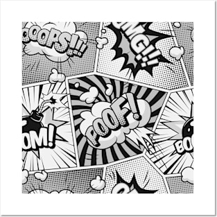 Black and White Comic Book Word Art Collage Posters and Art